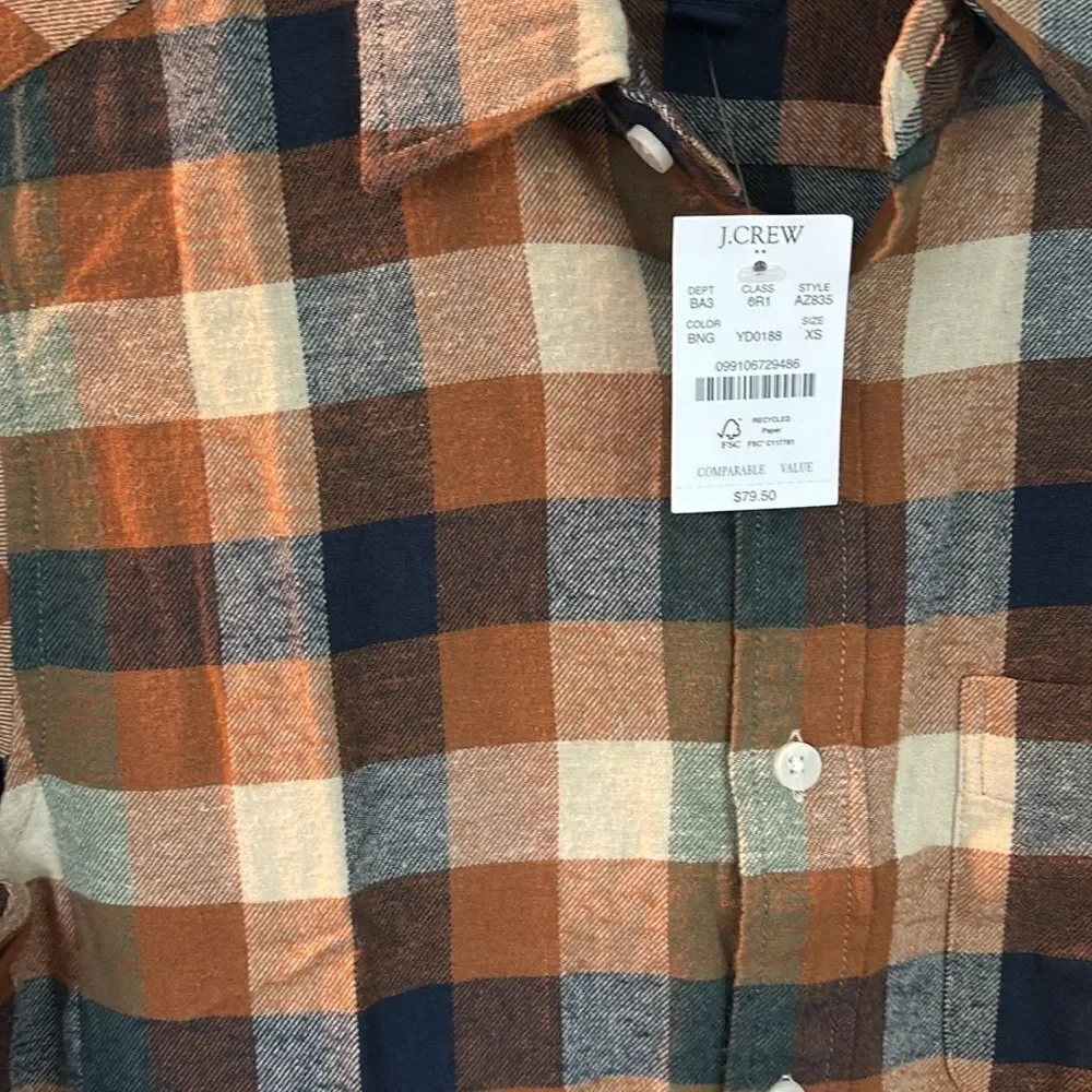 J.Crew Classic Gingham Flannel Shirt NWT